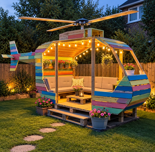 Wooden Pallet Helicopter Garden Display (6 x 10 x 8 ft)