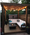 Pallet Pergola Lounge Set with Fire Pit Table &amp; String Lights