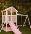 Pink Playhouse Swing Set with Slide &amp; Ball Pit