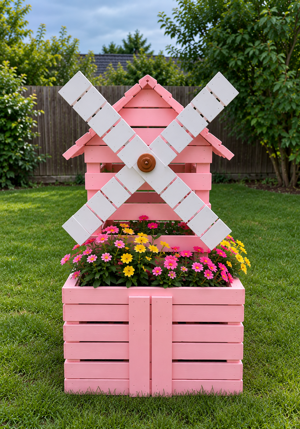 Wooden Windmill Garden Planter