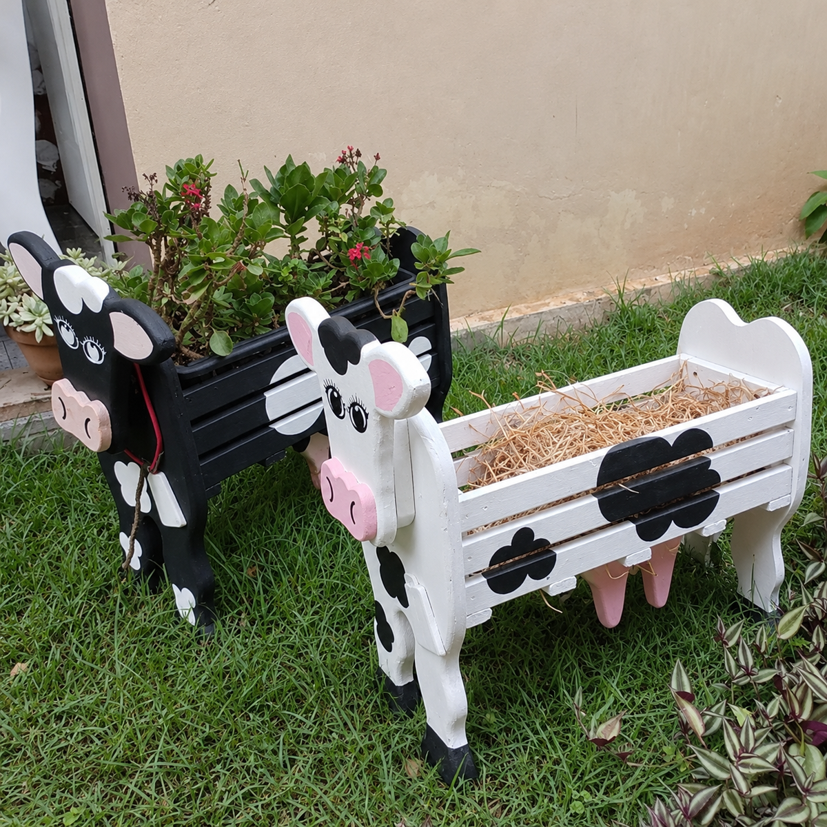 Wooden Cow Planter