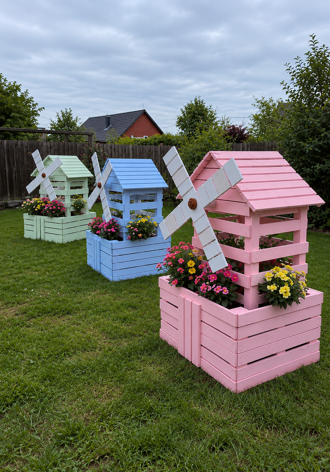 Wooden Windmill Garden Planter