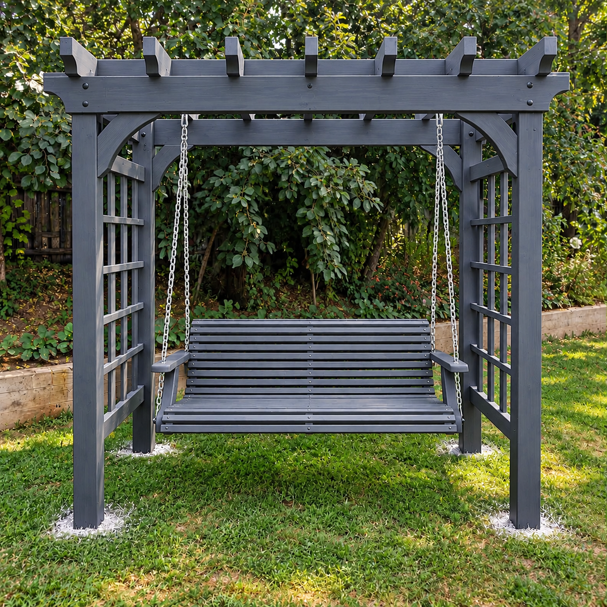 Elegant Wooden Pergola with Hanging Swing