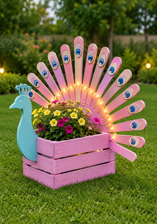Wooden Peacock Garden Planter