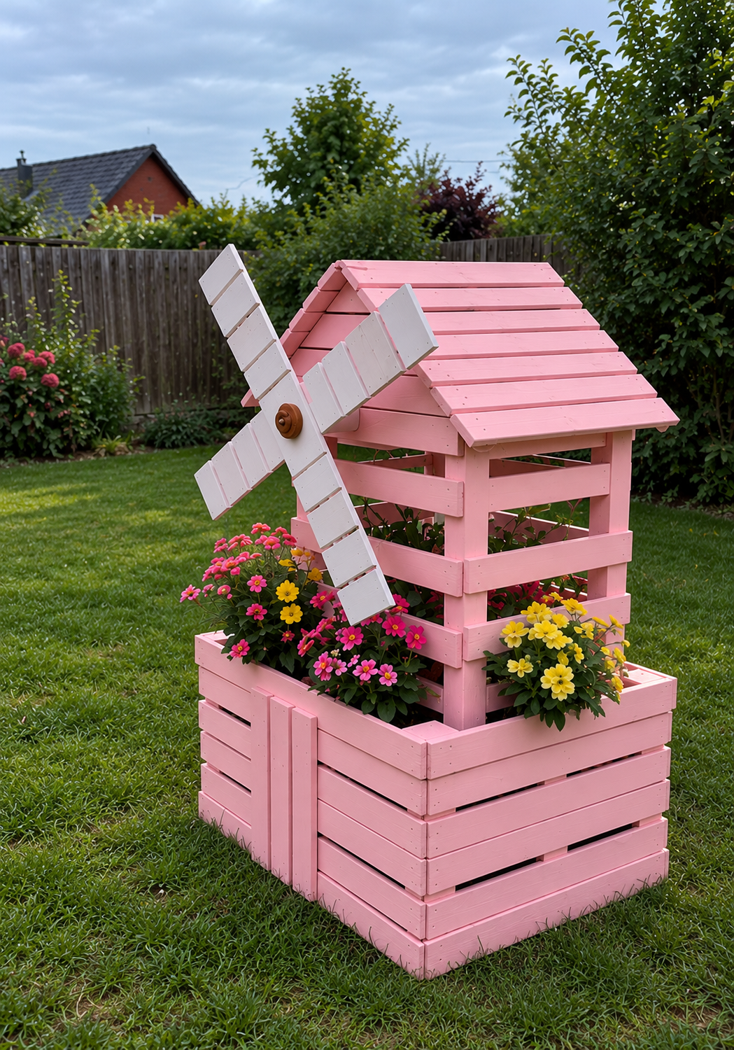 Wooden Windmill Garden Planter