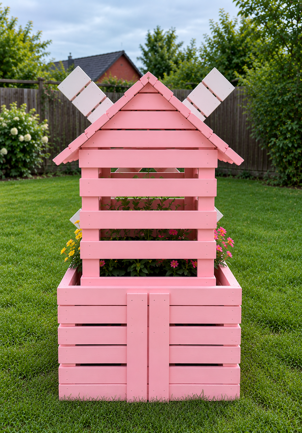 Wooden Windmill Garden Planter