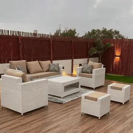 HCS 8 Seater Rattan White Sofa Set With Table