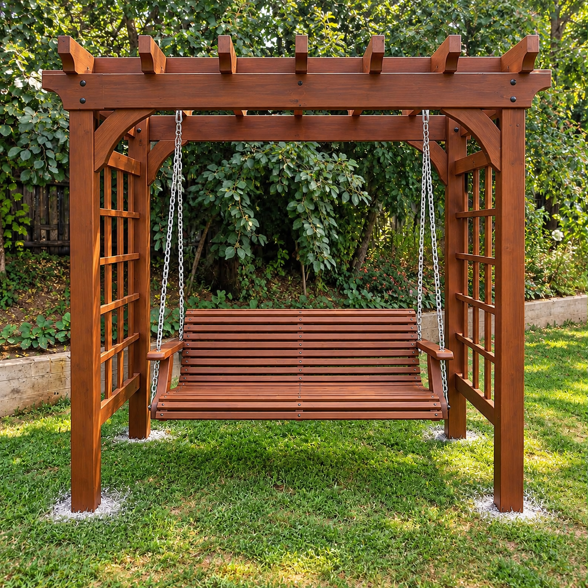 Elegant Wooden Pergola with Hanging Swing
