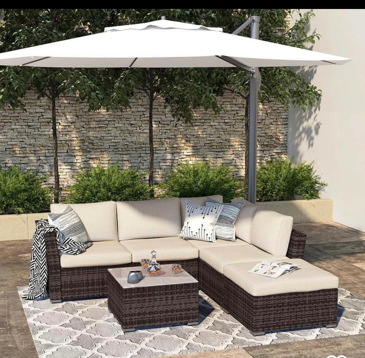 HCS 6 SEATER Rattan L shape sofa with table