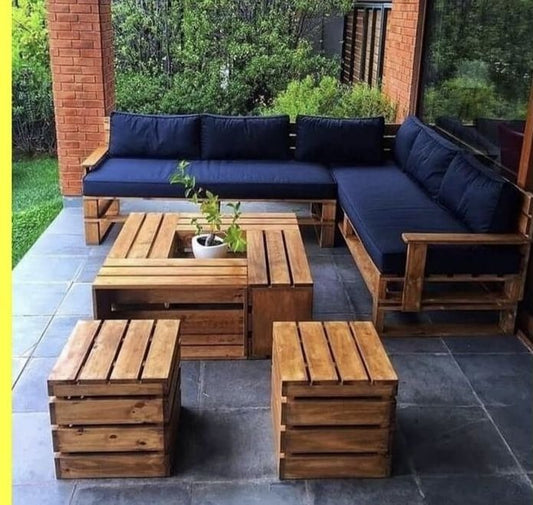 Elegant Wooden L-Shape Sofa – Perfect for Indoor & Outdoor Space