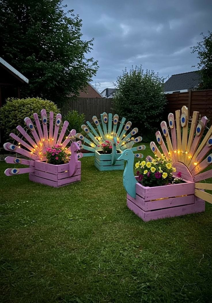 Wooden peacock Garden Planter