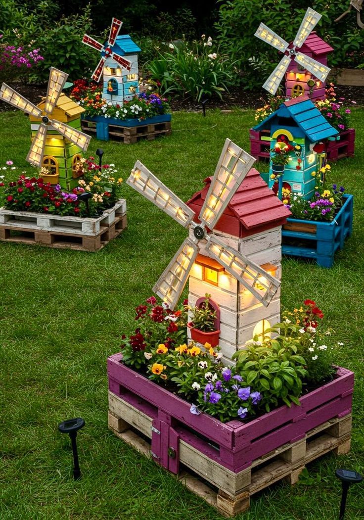 Wooden Windmill Garden Planter
