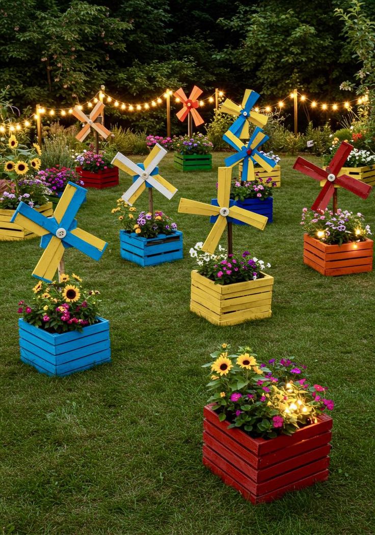 Wooden Windmill Garden Planter