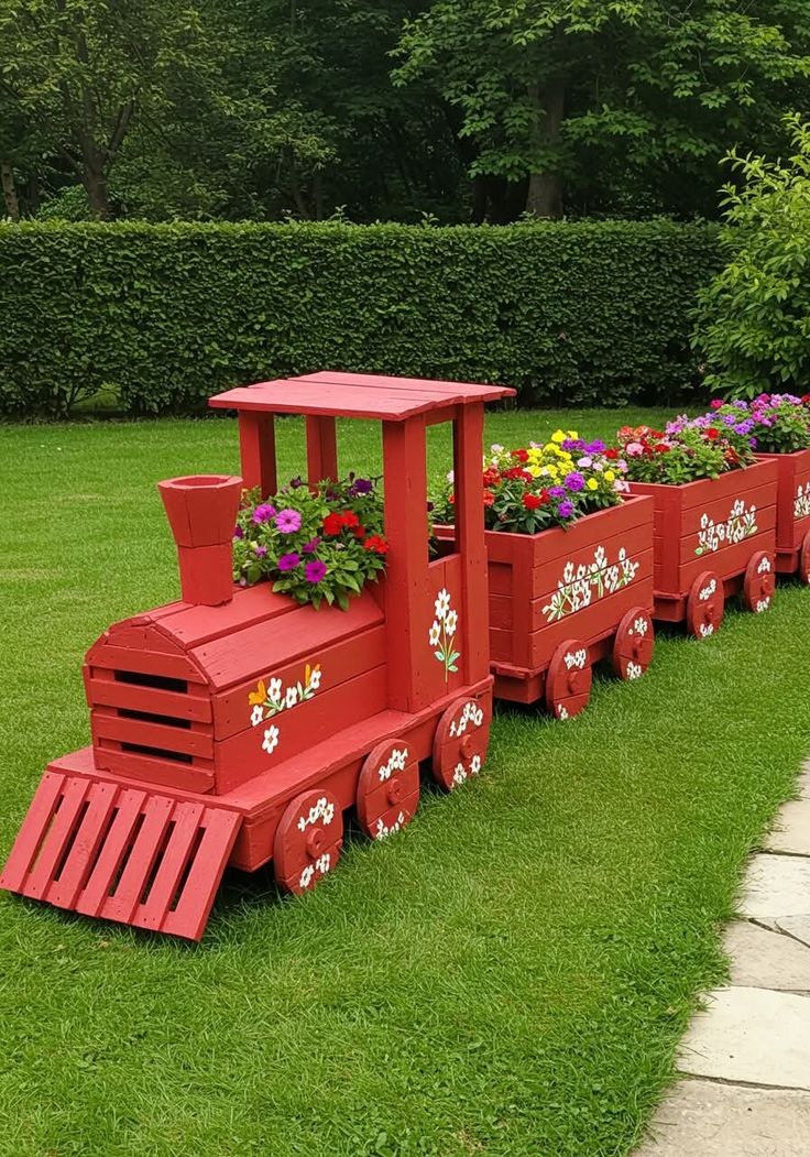 Wooden Train Garden Planter