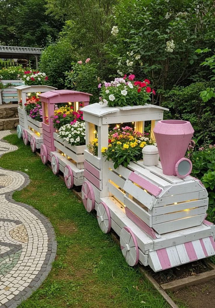 Wooden Train Garden Planter