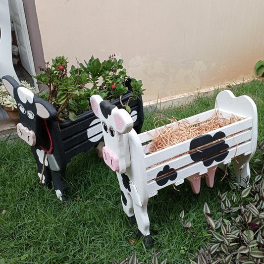 HCS Wooden Cow Planter