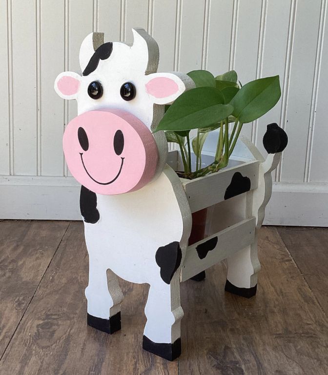 HCS Wooden Cow Planter