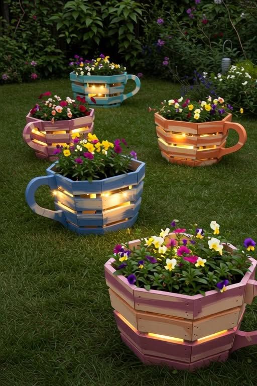 Cozy Wooden Cup Planter for Home Decor
