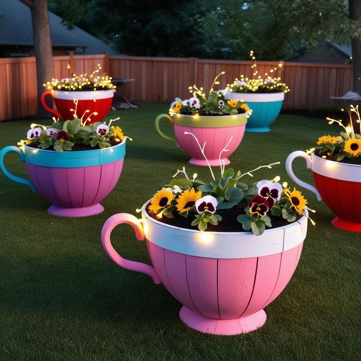 Cozy Wooden Cup Planter for Home Decor