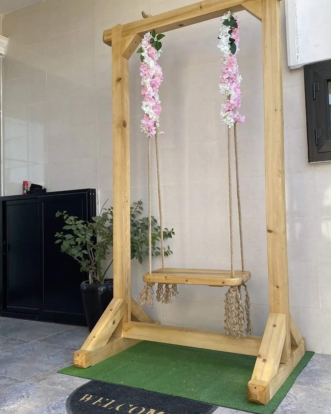 Modern Wooden Garden Swing with Natural Finish