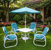 PVC Outdoor Dining Set with Teal Striped Umbrella (4-Seater)