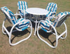 PVC Chair Set with Teal Stripe Cushions (4-Seater, No Umbrella)