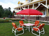 PVC Outdoor Dining Set with Red Umbrella (4-Seater)