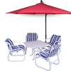 PVC Outdoor Dining Set with Blue & White Striped Umbrella (4-Seater)