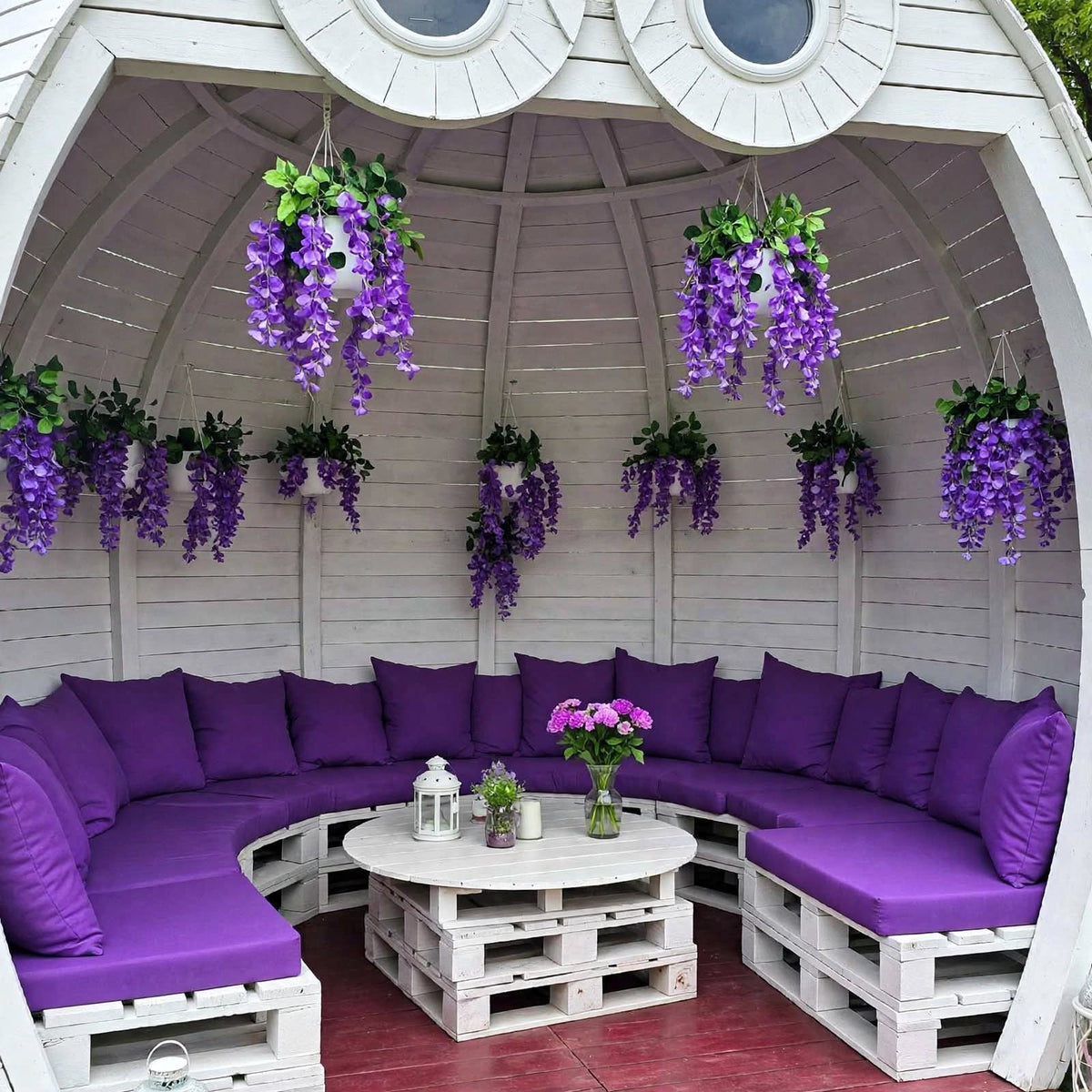 Owl Face Pallet Gazebo with Purple Cushions