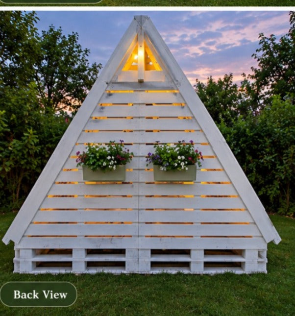 Grand A-Frame Pallet Cabana with Hanging Egg Chairs
