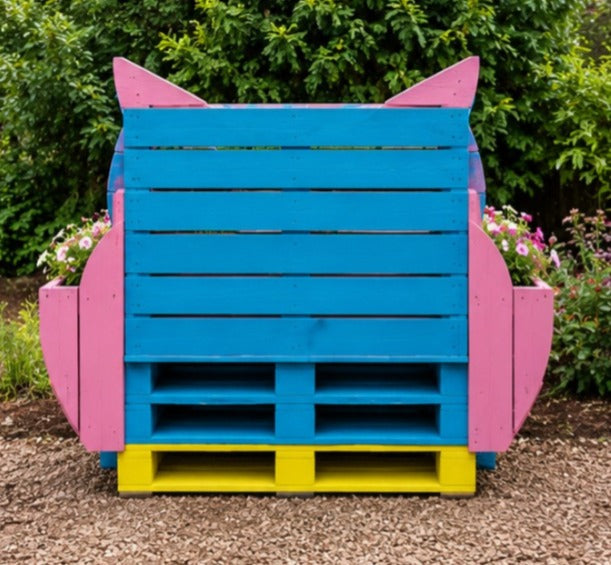 Pink Owl Pallet Bench with Flower Planters