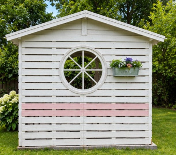 White Pallet Cabin Gazebo with Round Windows