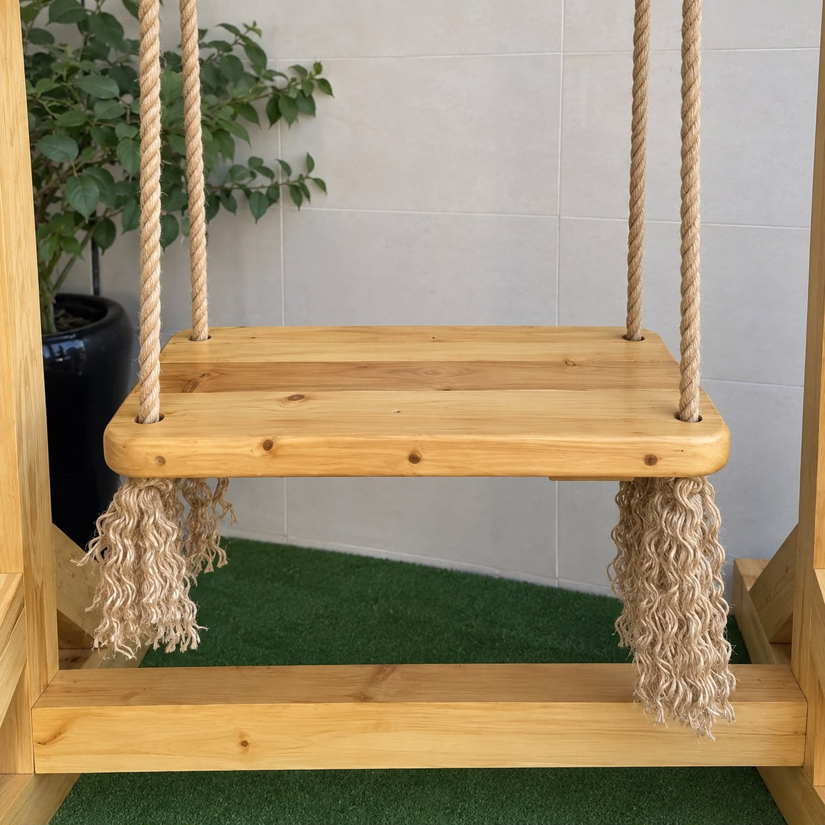 Modern Wooden Garden Swing with Natural Finish