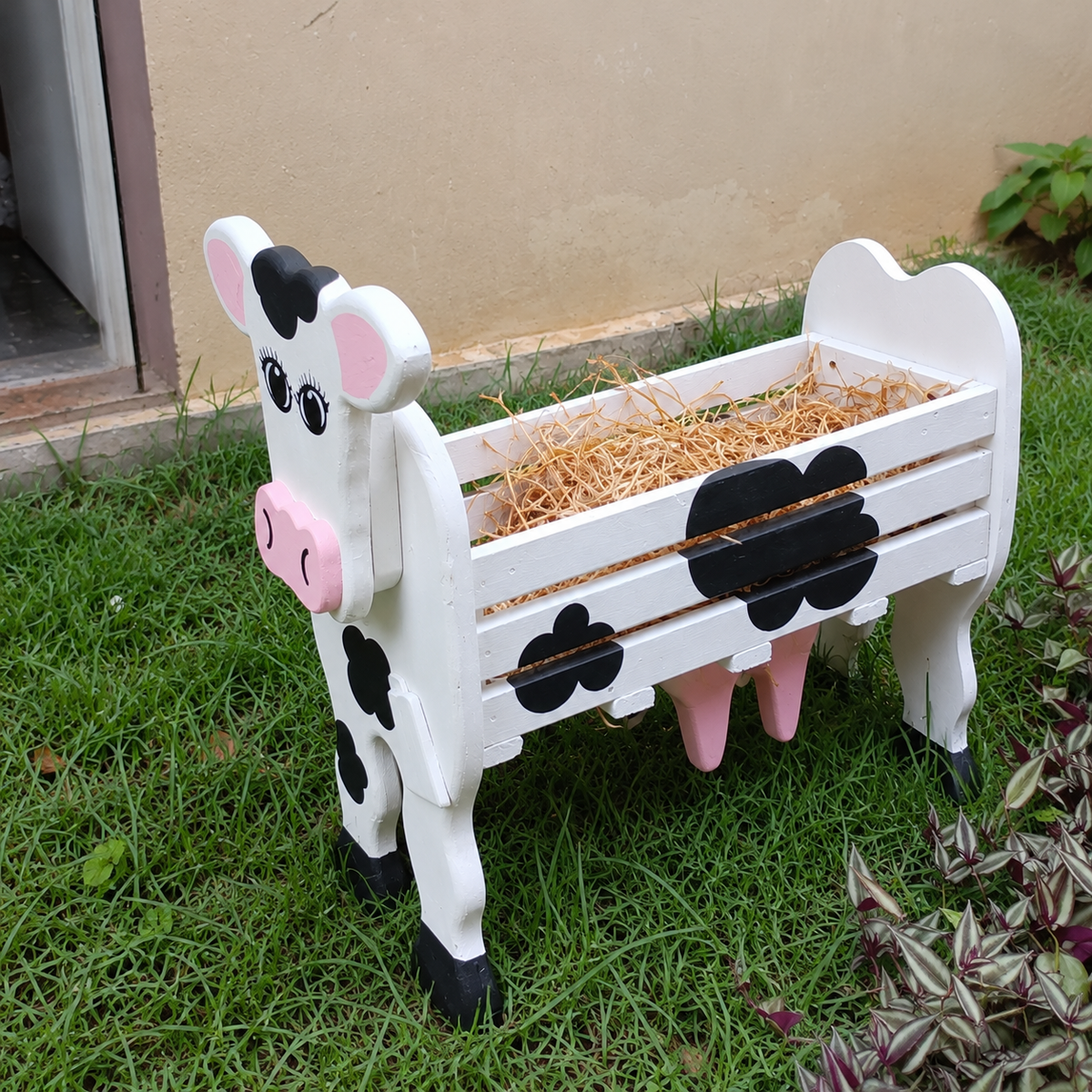 Wooden Cow Planter