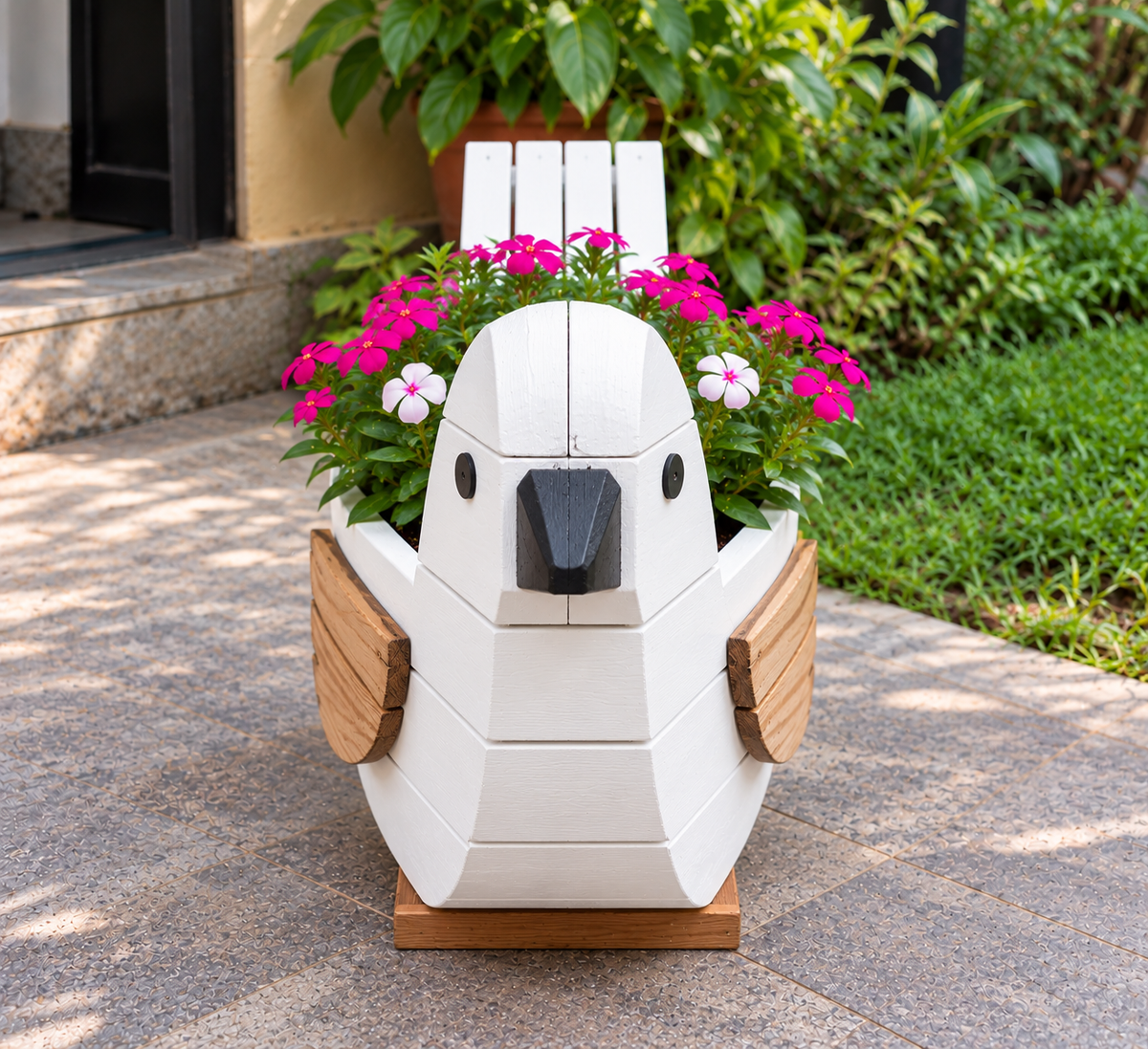 Wooden Sparrow Planter For Outdoor Garden