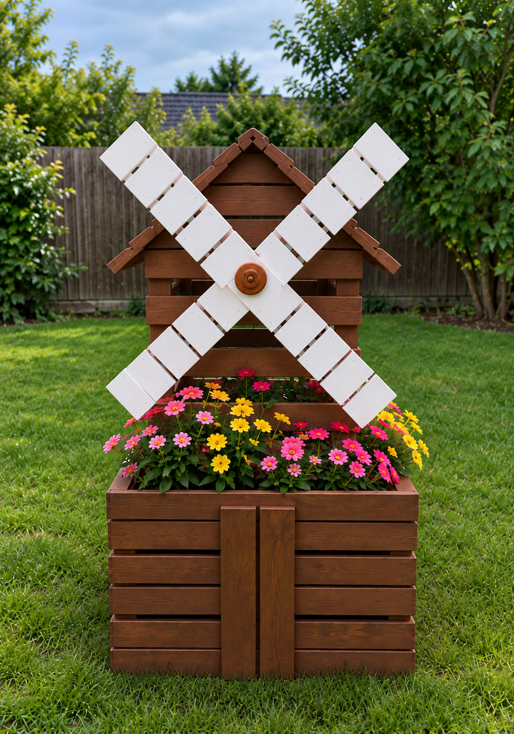 Wooden Windmill Garden Planter