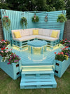 Turquoise Pallet Deck Lounge with Hexagon Table and LED Lights