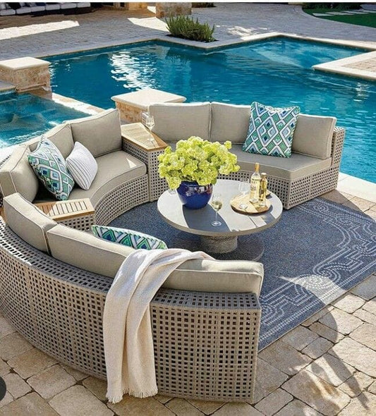 5-Seater Beige Rattan Corner Sofa Set