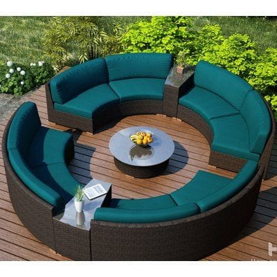 Teal Cushion Circular Rattan Sofa Set