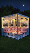 Pallet Night Pergola Lounge with Coral Cushions