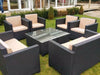 Black Rattan Armchair Set with Glass Table