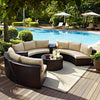 Brown Half-Circle Rattan Sofa Set with Cream Cushions