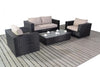 Charcoal Rattan Sofa Set with Beige Cushions