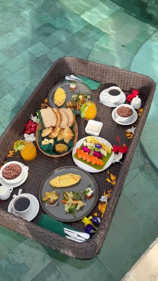 Brown Rattan Rectangular Floating Breakfast Tray