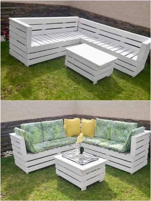 White Pallet L-Shaped Sofa Set with Coffee Table