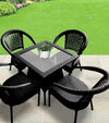 Black Rattan 4-Chair Set with Square Glass Table