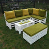 White Pallet Sofa Set with Olive Green Cushions and Ottoman