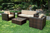 Brown Rattan Sofa Set with Beige Cushions