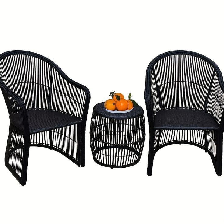 Black Woven Bistro Chairs with Round Side Table