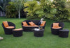 Black Rattan Sofa Set with Orange Cushions